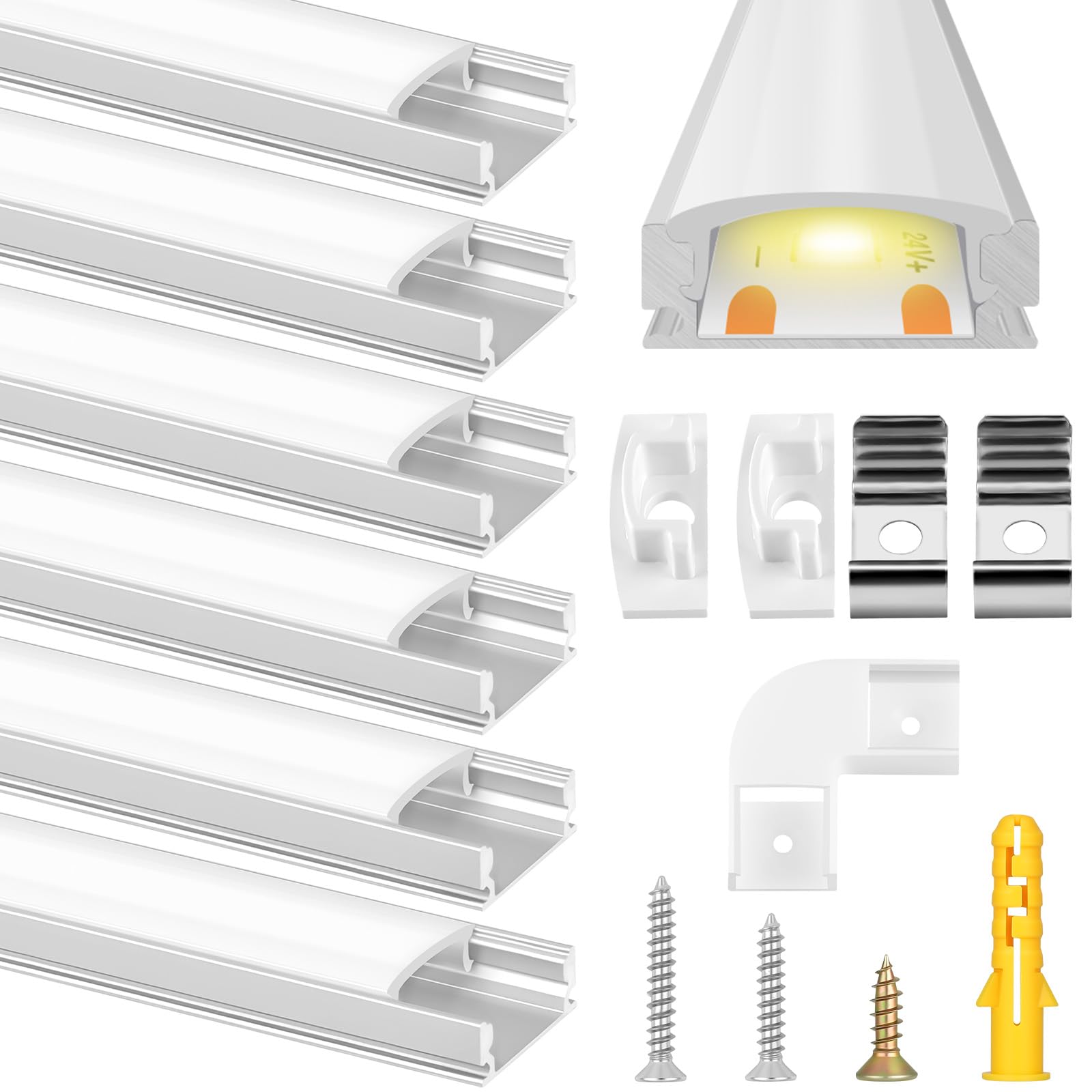 flintronic LED-Profil 6m, 6 × 1m Aluminium Profil U-Form, Selbstklebend-LED Aluminium profil, Led Leiste, mit Endkappen und Montageclips, led Strip für Streifen Lichter, Zimmer Party