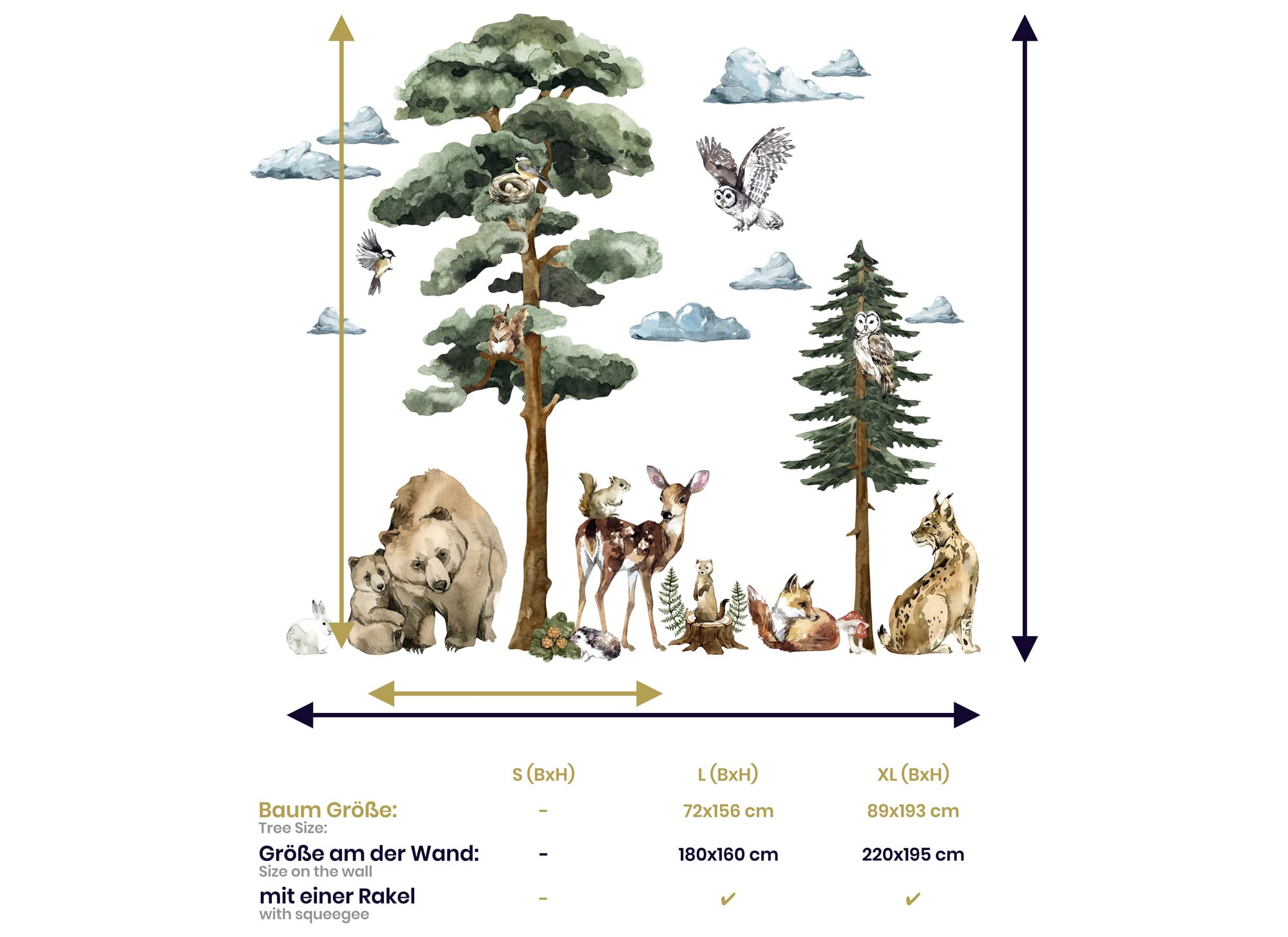 FOREST MYSTERY L | Adesivo da parete con animali della foresta | Adesivo da parete per cameretta dei bambini | decorazione da parete per camera dei bambini | decorazione da parete per