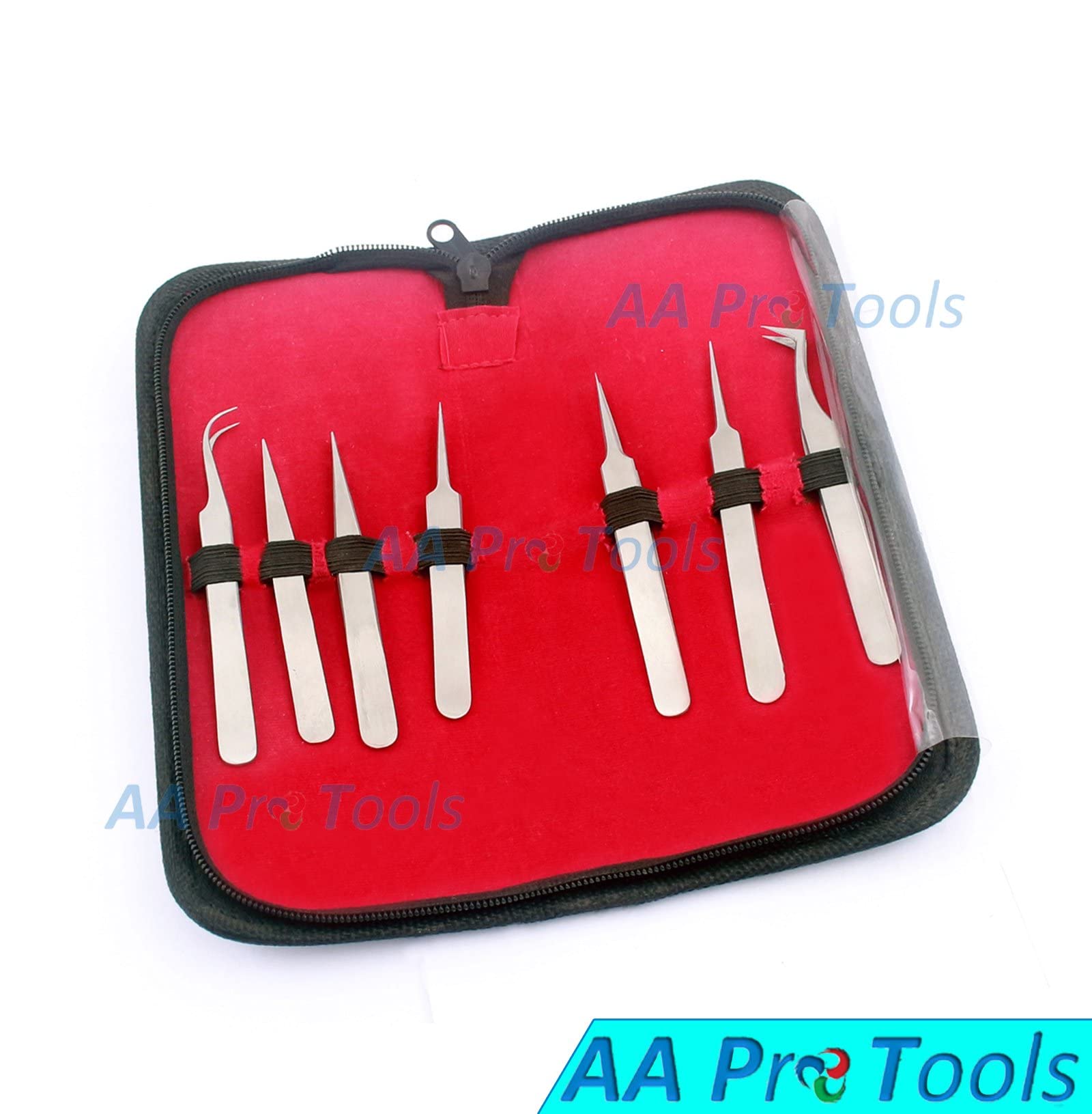 AA PRO Set of 7PC Precision Stainless Steel Tweezers Forceps - Electronics, Beading, Hobby A+ Quality
