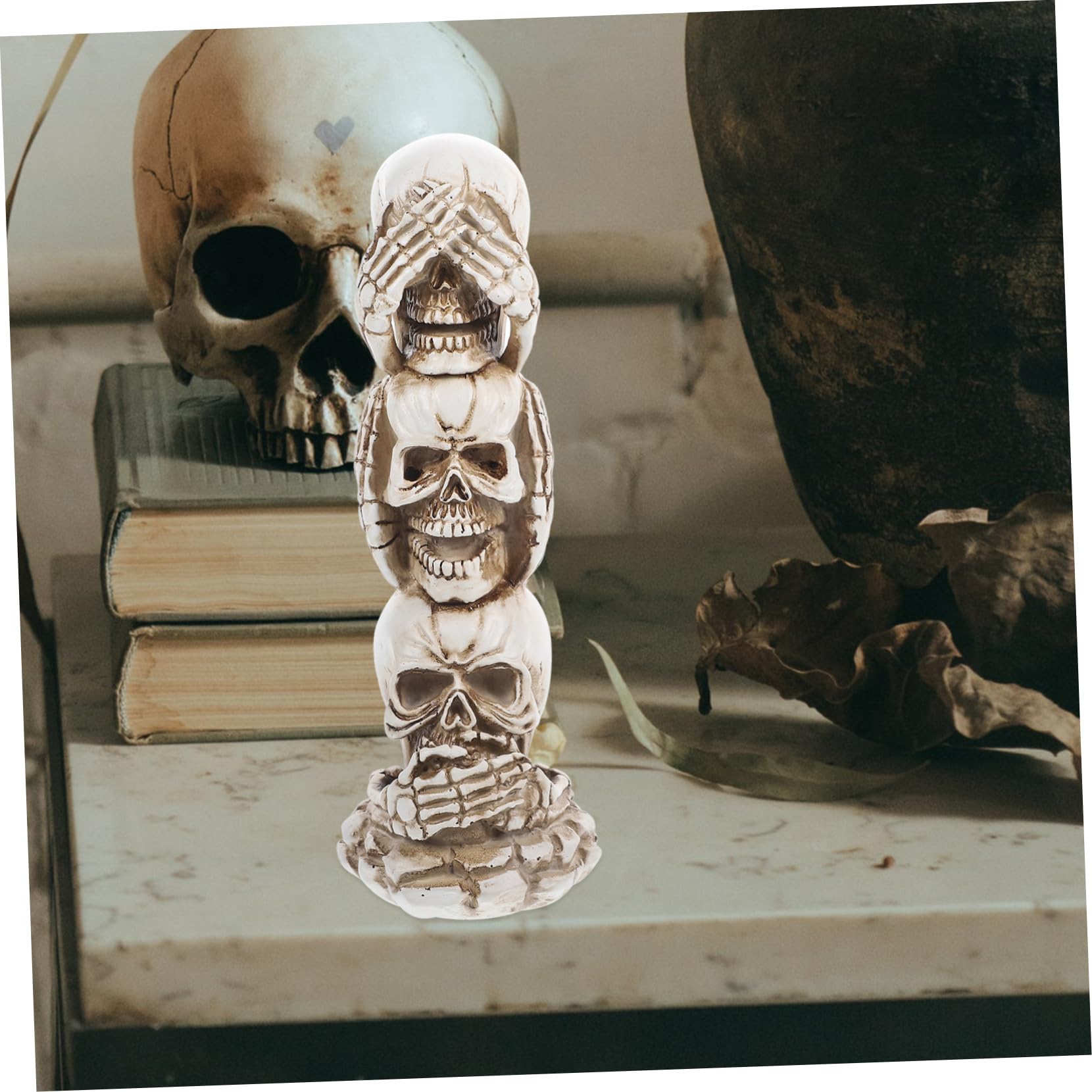 3 Piezas de Calaveras de Resina para decoración de Halloween, Adorno de Cabeza de Calavera, decoración para casa embrujada, Accesorio para Fiestas