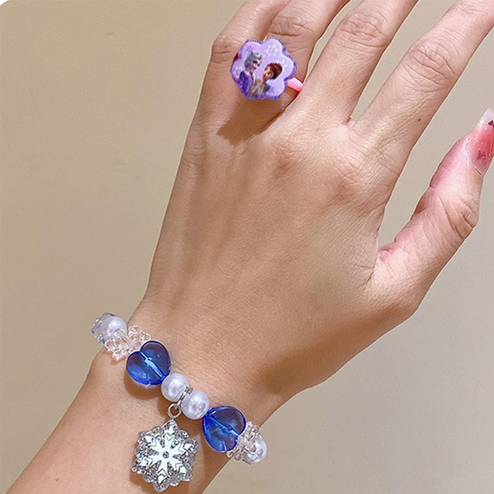 5 Stück Kinderschmuck Kleine Mädchen,Cartoon Halskette Armband Ring Clip-on Ohrringe Haar Klammern Einstellen Set,Princess Zubehör Set,Modeschmuck Party Favors Geschenk zum Anziehen Pretend Party