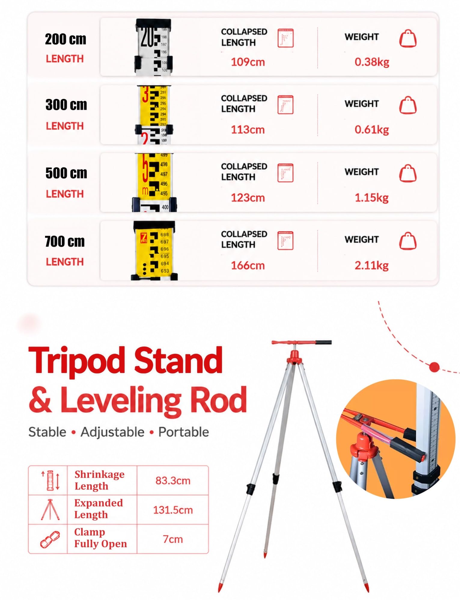 Varilla telescópica aluminio poste graduado altura nivelación obra medir | Accesorio de medición portátil diseñado for topografía, nivelación y tareas al aire libre.(Support frame)