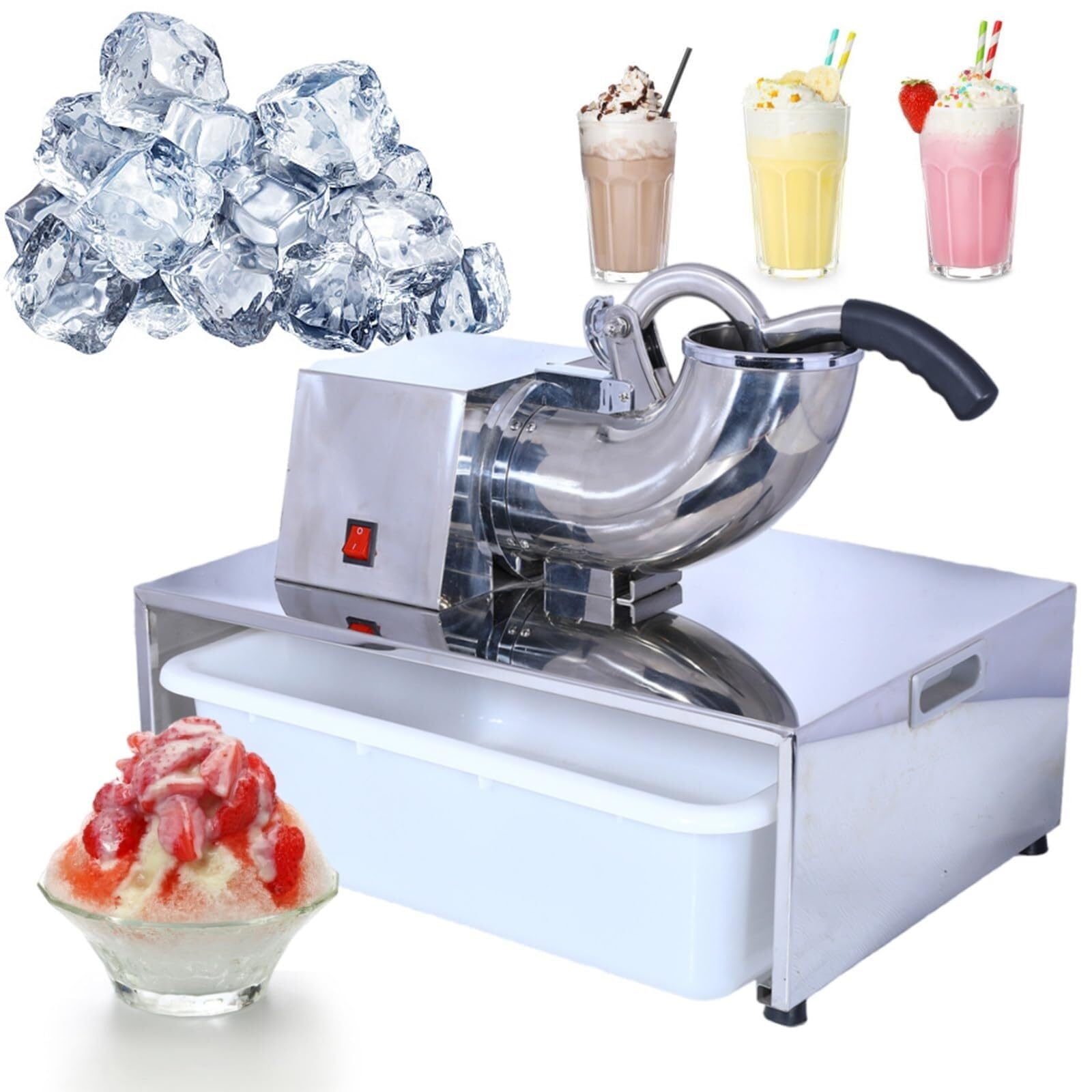 Zmjgll Cream Commercial Stainless Steel Ice Crusher Snow Cone Machine,Electric Shaved Ice Machine 220 Lbs/Hr, Acrylic Storage Box For Community Home Commercial (110V)