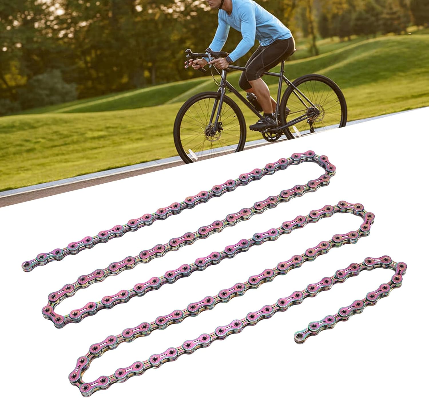 Pilipane 9 Speed Bike Chain Carbon Steel Wear Resistant Stable Safe Colorful Electroplated Bicycle Chain for Mountain Road Bike