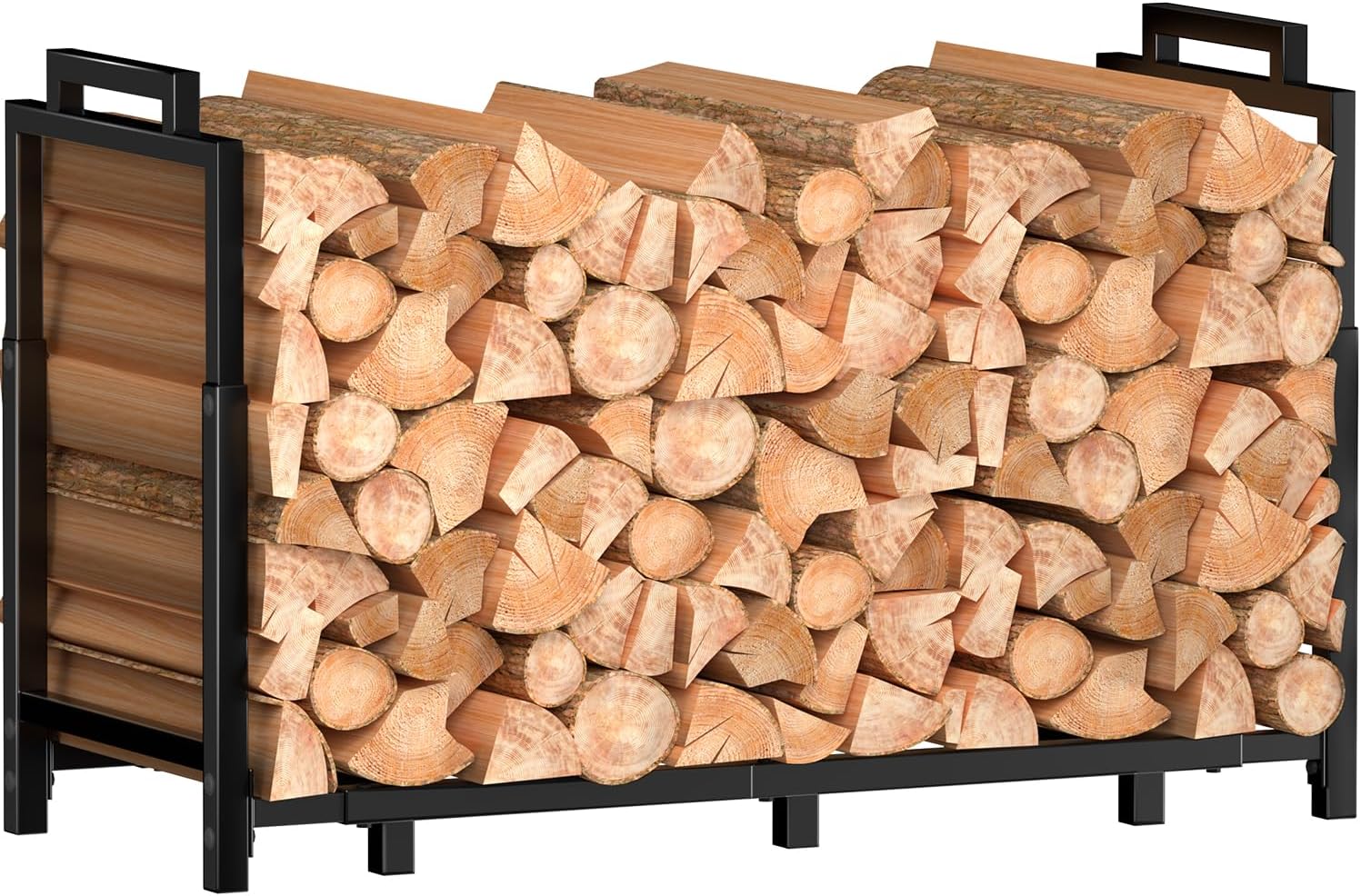 Metal Firewood Log Holder, Adjustable Firewood Rack with Carrying Holer and Stable Base, Indoor Outdoor Fireplace Wood Storage Shelf for Fireside Patio Garden
