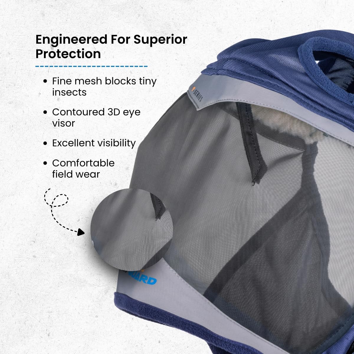 Shires FlyGuard Pro - Máscara de malla fina con protección UV, color azul marino/completo/agujero para las orejas