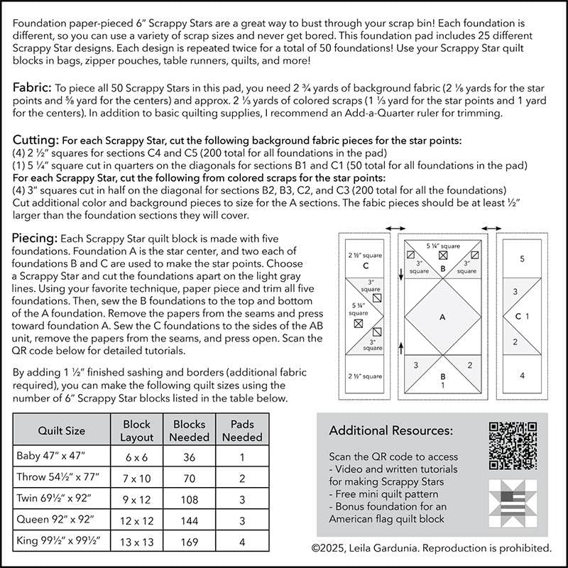 Leila Gardunia Design Scrappy Stars Foundation Pad LGD-113 - Quilting Pattern