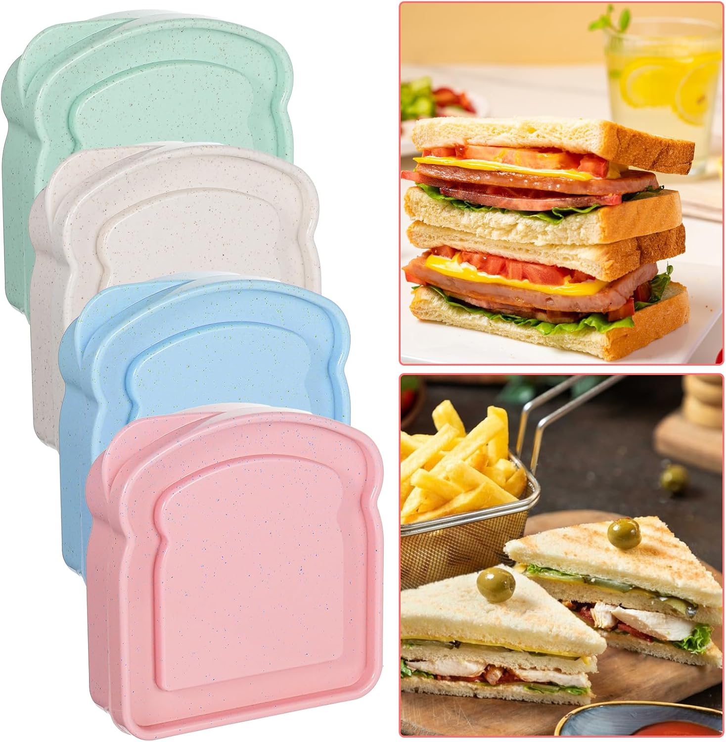 4 PCS Sandwich Box Container Reusable Sandwich Containers Plastic Toast Shape Food Storage Box with Lid Food Holder Bread Container for Family School Office Adults Camping Dishwasher - Image 3