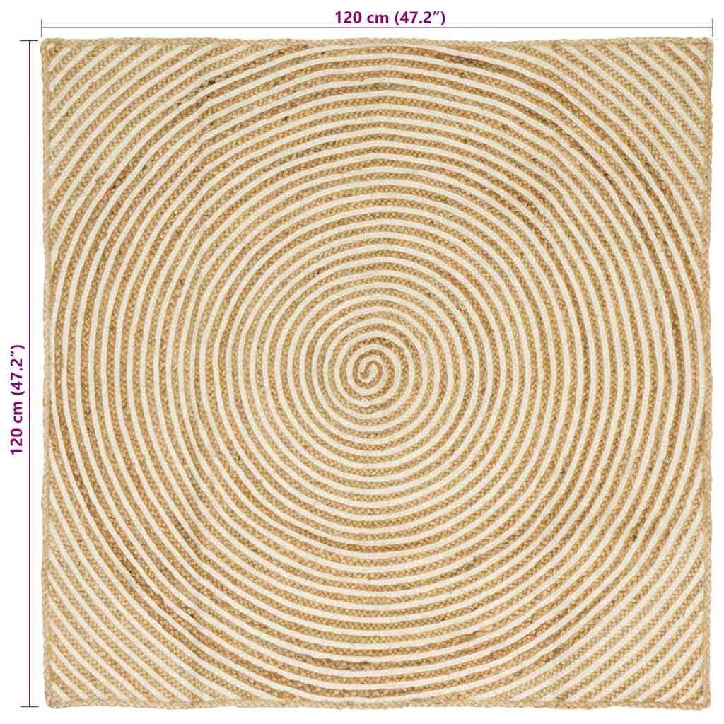 Makastle Tapis de Zone Carré Blanc 120 x 120 cm en Jute Fait Main