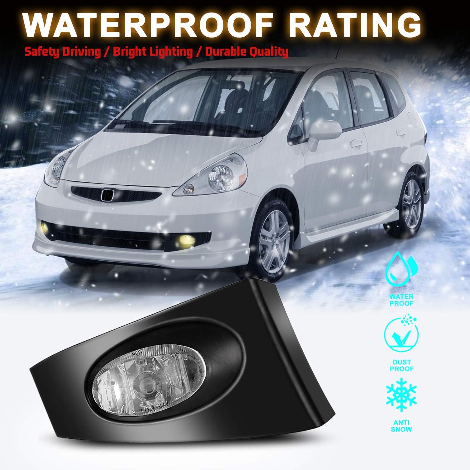 Fog Lights for Honda Fit 2007 2008 with Bulbs H11 12V 55W OE Fog Lamps Replacement Wiring Kit & Switch Included- 1 Pair(Clear glass lens)