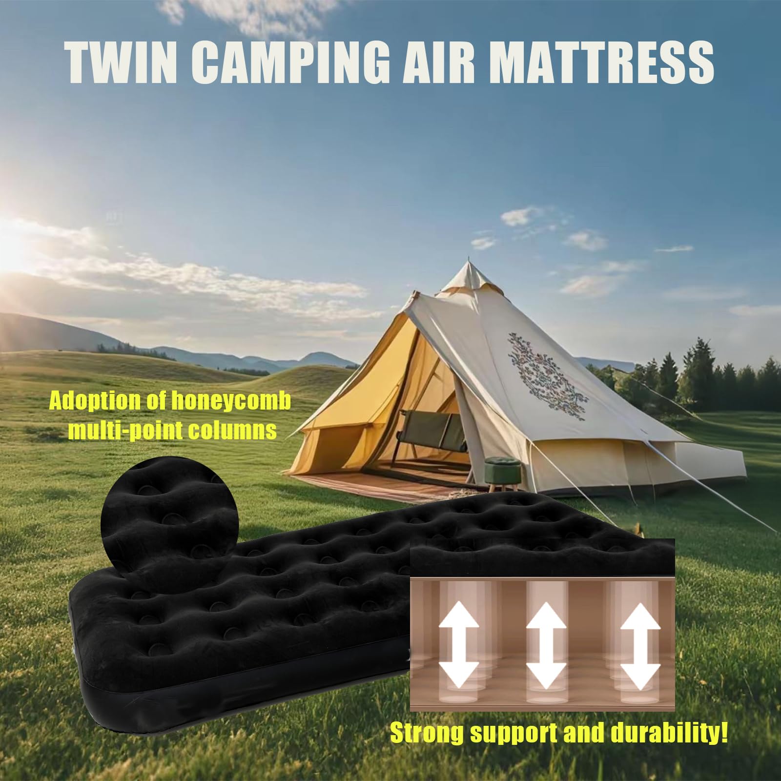 Icelus Twin Aufblasbare Luftbett 191x 100 x 23 cm Camping Luftmatratze mit Luftpumpe,Aufblasbare Matratze Bett,Reisebett,Schlafunterlage für Zuhause und Reisen(Schwarz)