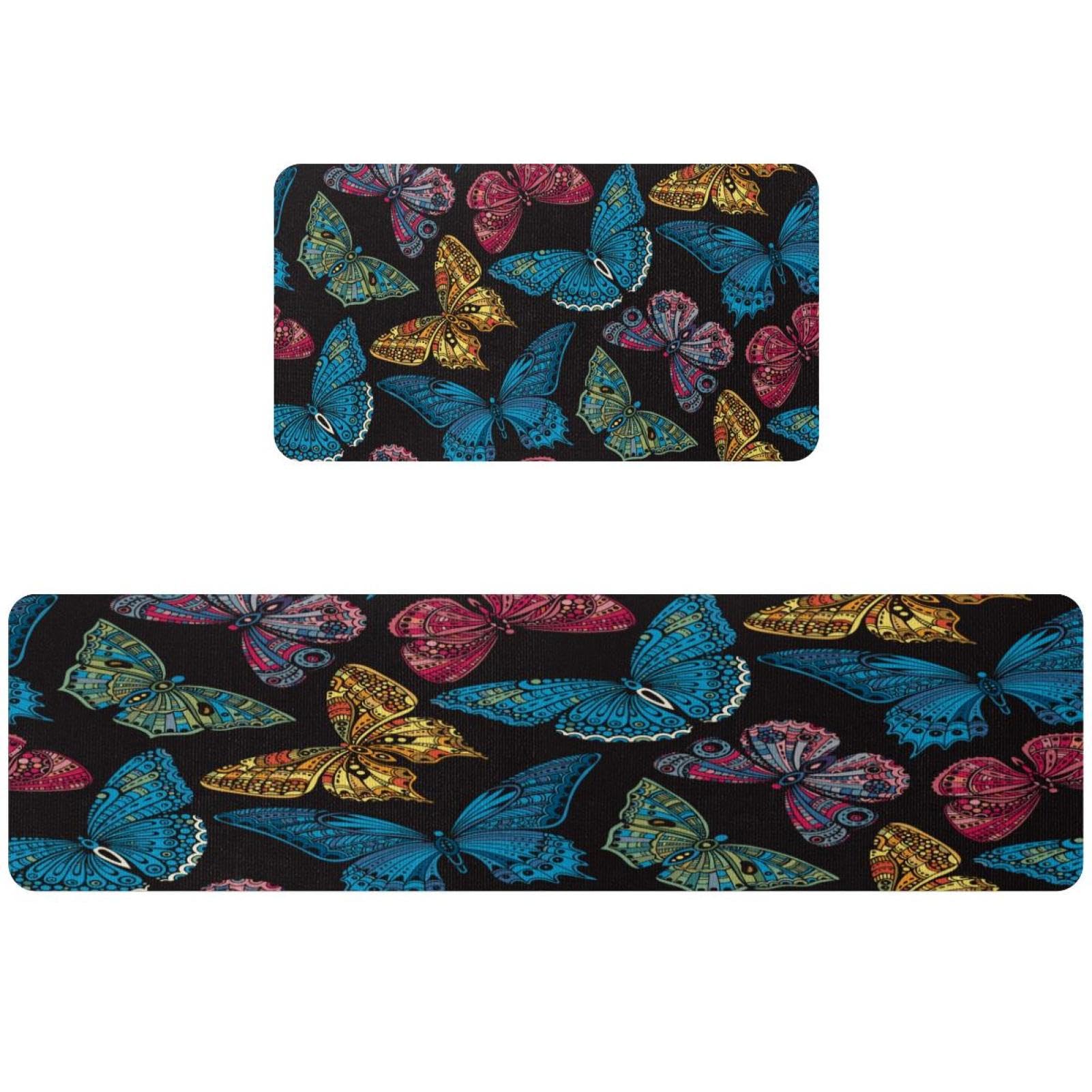Tapete de cocina para pasillo y cuarto de lavado con mariposas de colores 2 piezas