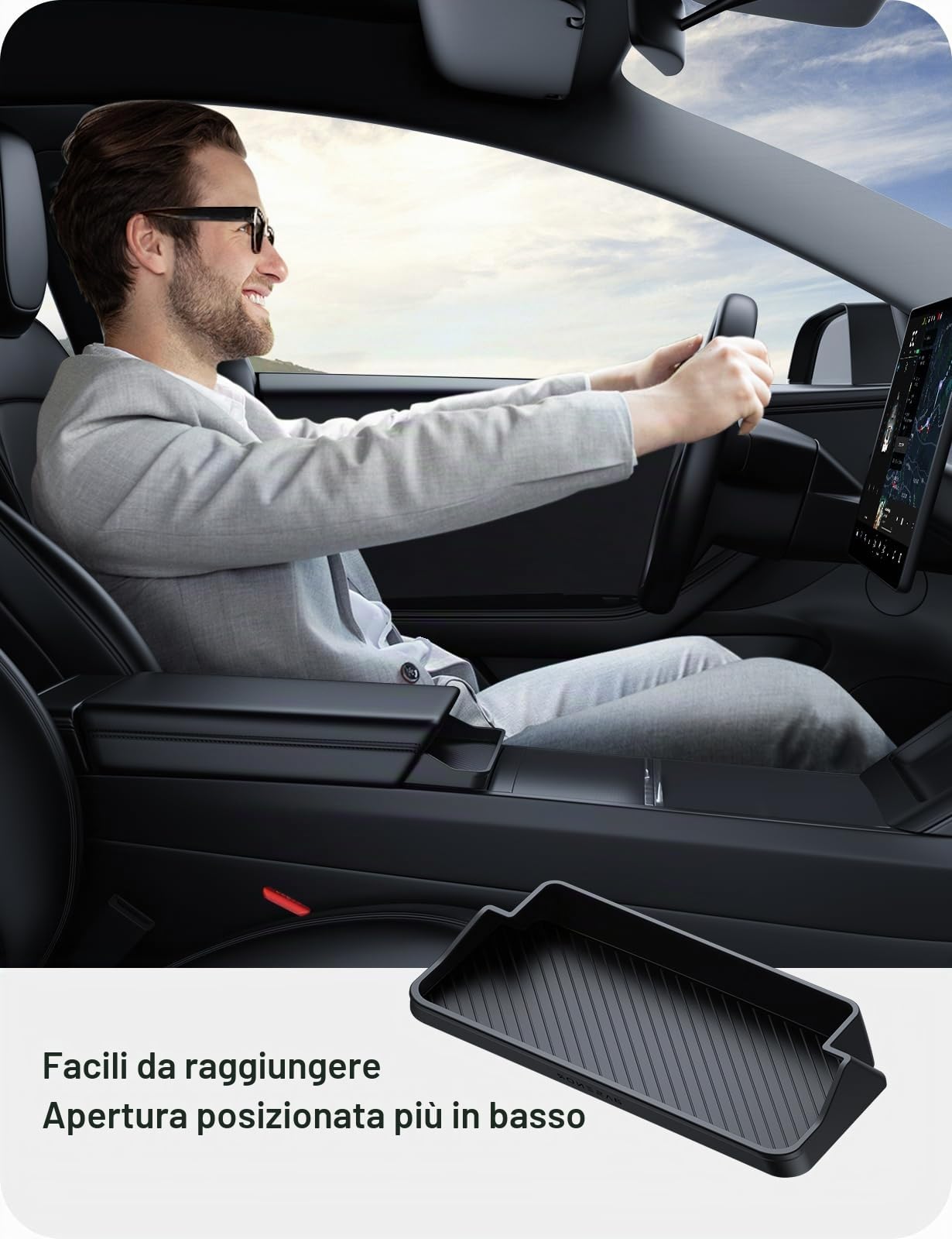 BASENOR 2025 2026 Tesla Model Y 2024-2026 Tesla Model 3 Portaocchiali da Sole per Console Centrale Scatola Portaoggetti Bracciolo in Silicone Scatola Portachiavi Porta Accessori Lnterno