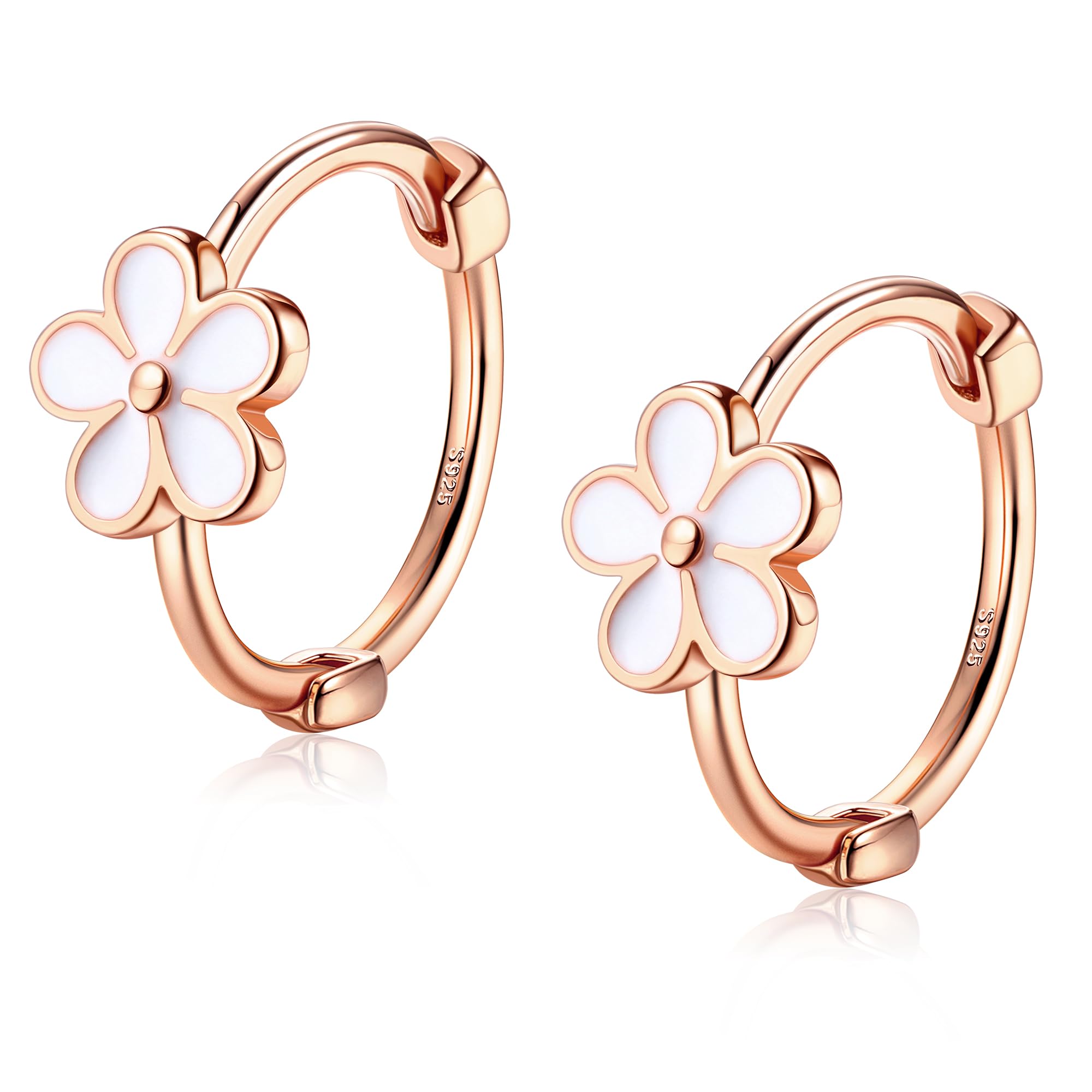 KRFY Pendientes de Aro Plata de ley 925 para Mujeres Niñas Pendientes de Aro Pequeño Flor Blanca Margarita Hipoalergénico Cartílago Huggies Pendientes