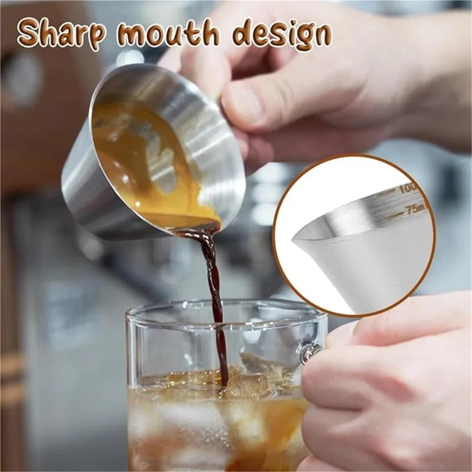 Taza medidora de café expreso acero inoxidable, 2 uds., 100ml, con mango, boquilla for espumar leche, herramienta Barista for Cocina Para Espumar(Silvery)