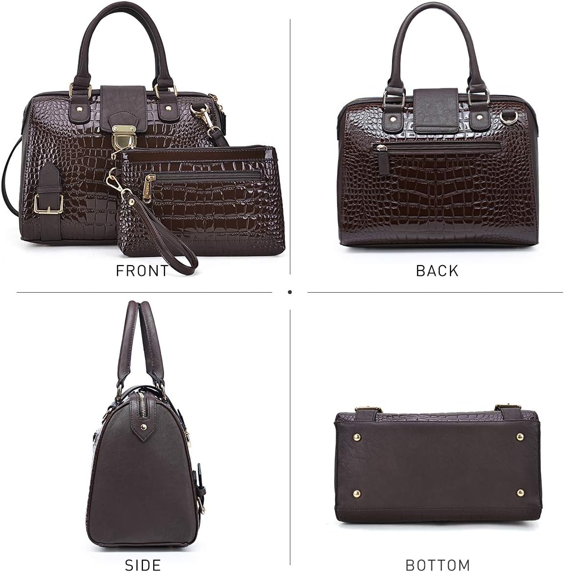 Dasein Women Barrel Handbags Fashion Satchel Bags Top Handle Shoulder Purses Vegan Leather Work Tote - Image 3