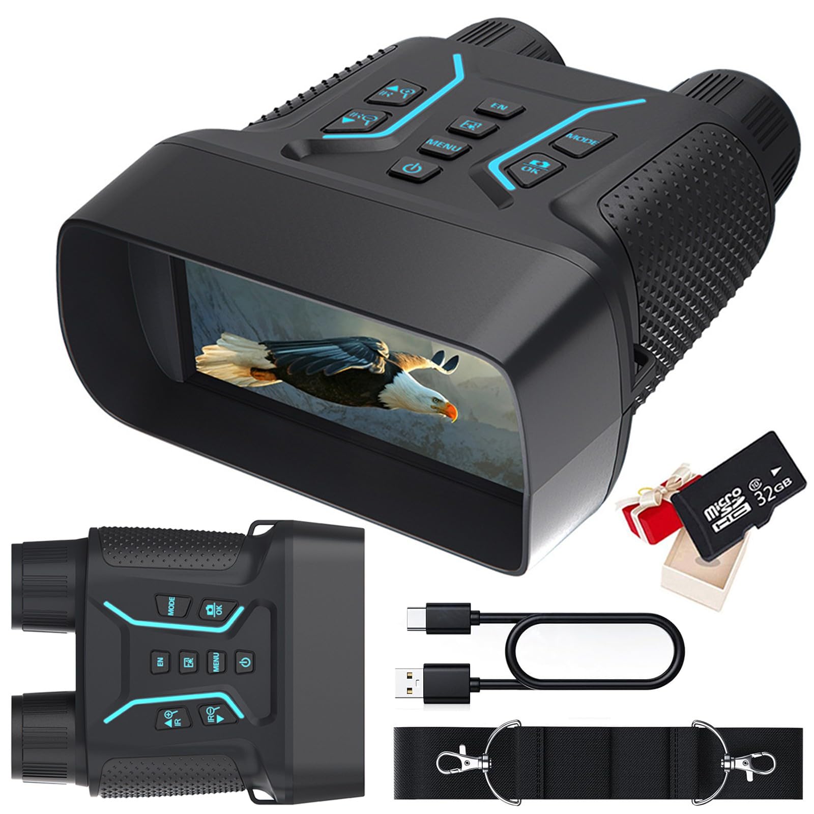 Prismáticos de visión nocturna, pantalla HD, recargable, zoom digital 8X, rango de visión de 400 m, grabación de video 4K, infrarrojos para observación de vida silvestre