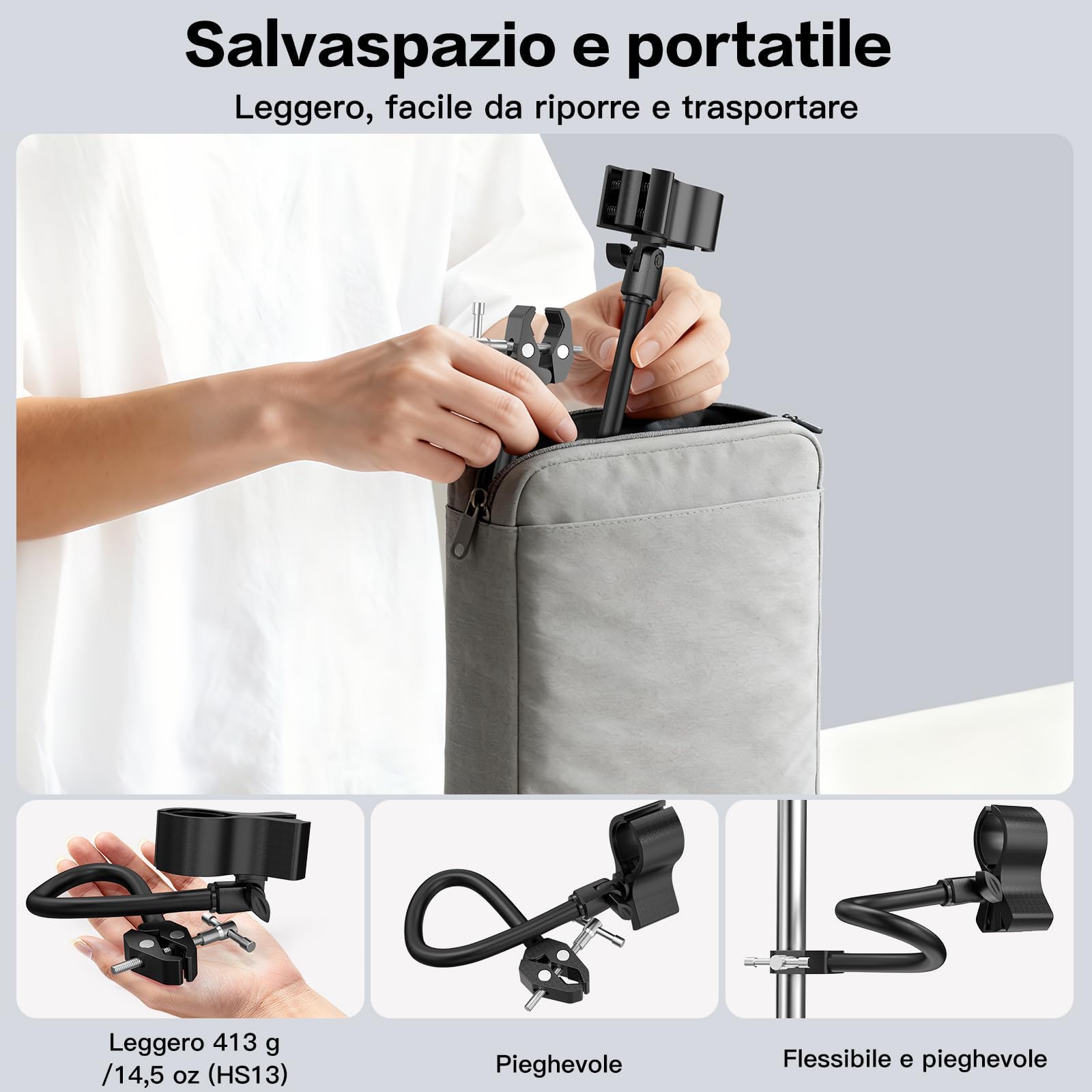 ZealSound Supporto Microfonico con Braccio Flessibile da 13 pollici, Morsetto Heavy-Duty per Tubi e Scrivanie, Gooseneck Regolabile con Clip per Podcast, Compatibile con Blue Snowball, Razer