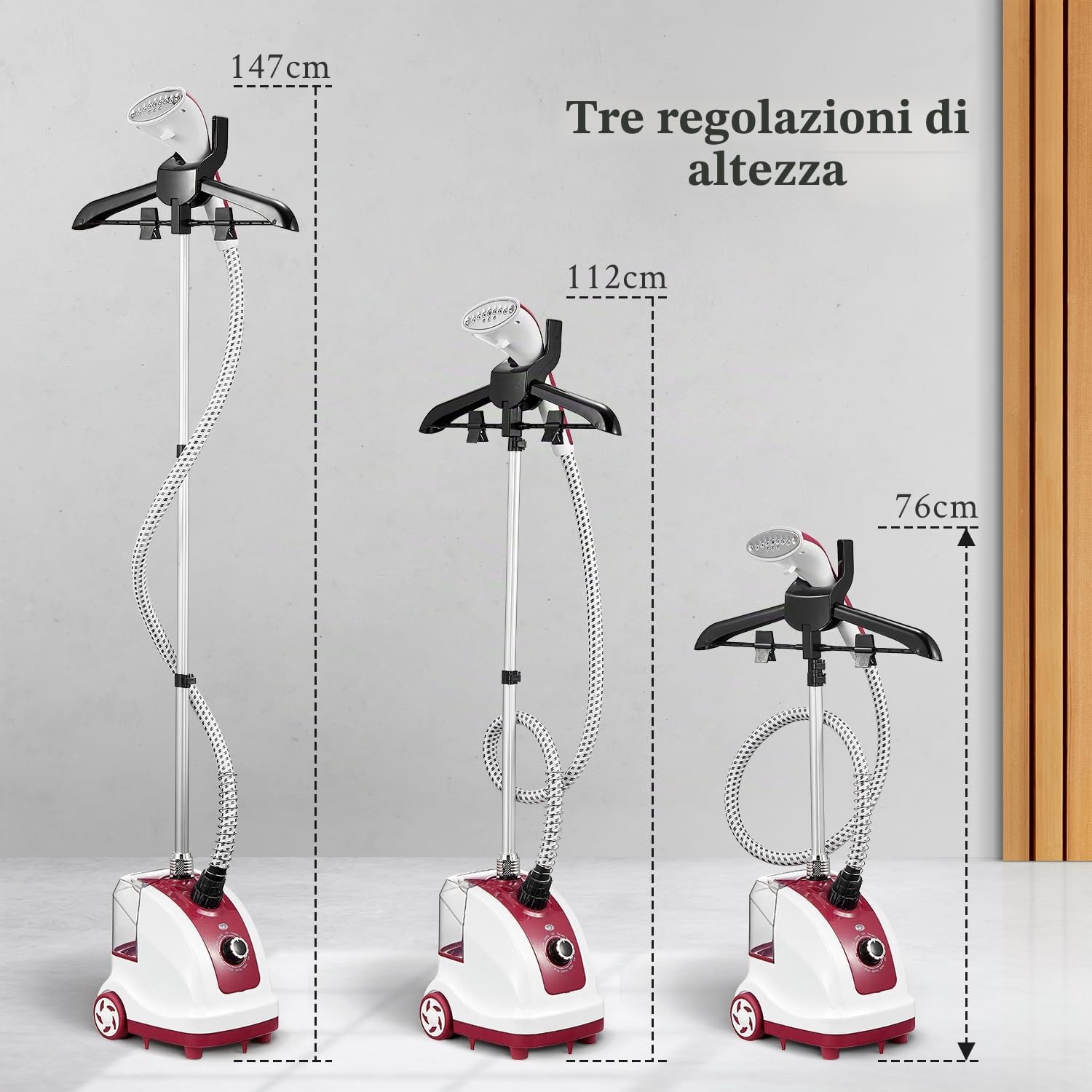 Yabano Piastra a vapore e vapore verticale, 1950 W, vapore professionale 40 g/min, 11 livelli di vapore, serbatoio dell'acqua rimovibile da 1,35 l, tempo di riscaldamento 10 s, supporto mobile