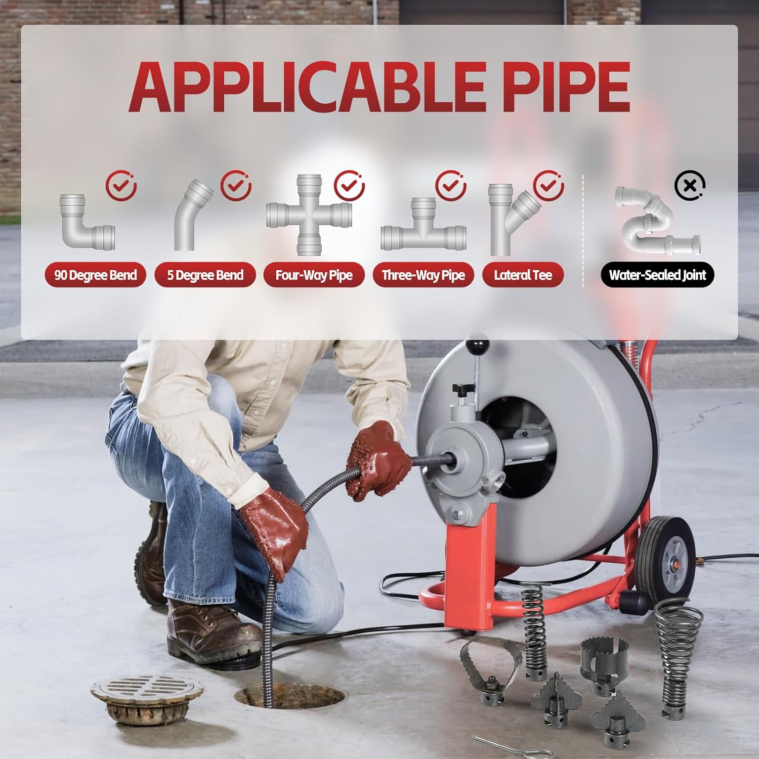 7-Piece Drain Auger Attachment Set for 1-3/16"(30MM) 4"-8"Pipes (Root Cutter, Butter Cutter & Spring Key) – Compatible with 1-1/4”, 1-1/2” & 6/5” Drain Cleaning Machines