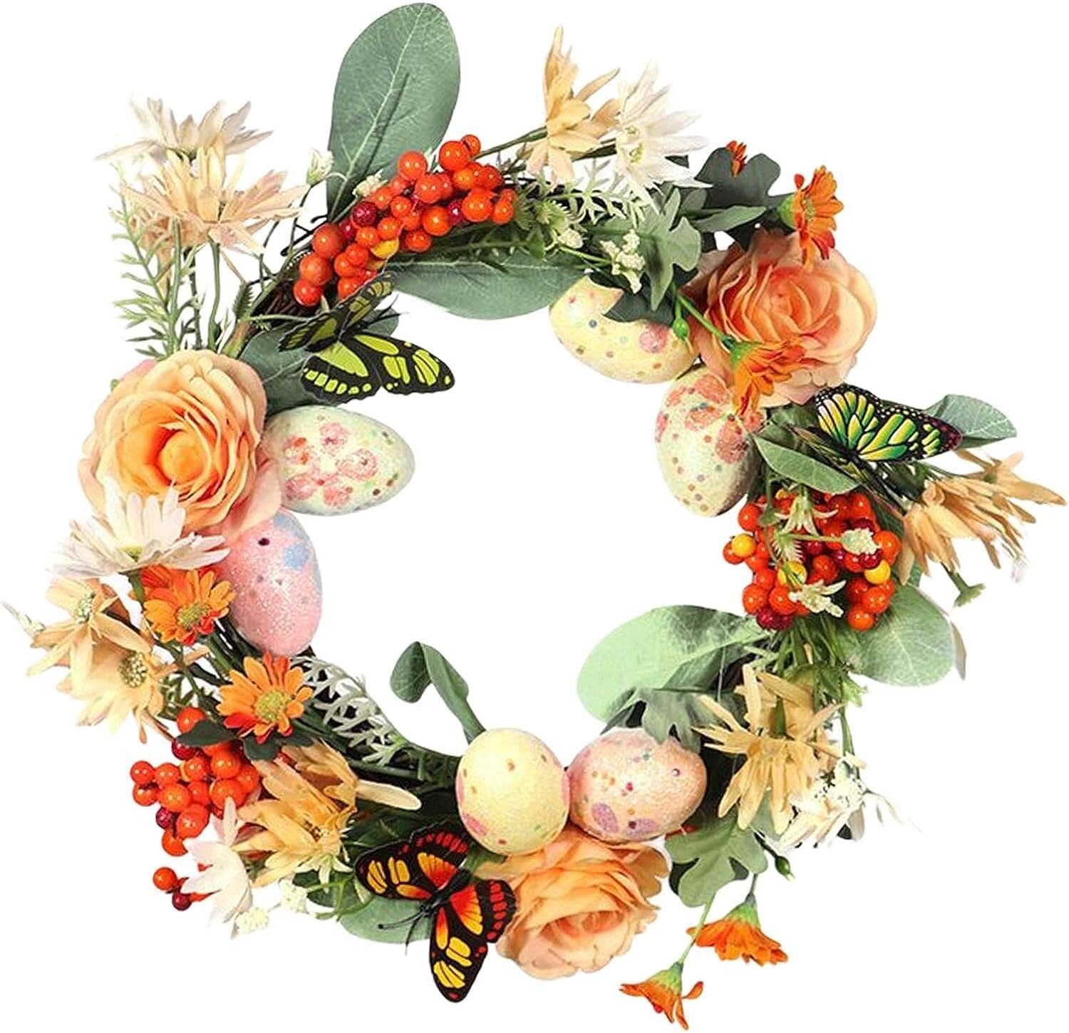MAYABI Türkranz, Türkranz, Herbstkränze for die Haustür, hängender Osterkranz, Vögel, Eier, Kranz, handgefertigte Geschenke, Türdekoration, Dekor for Türen im Innenbereich und im Herbst,