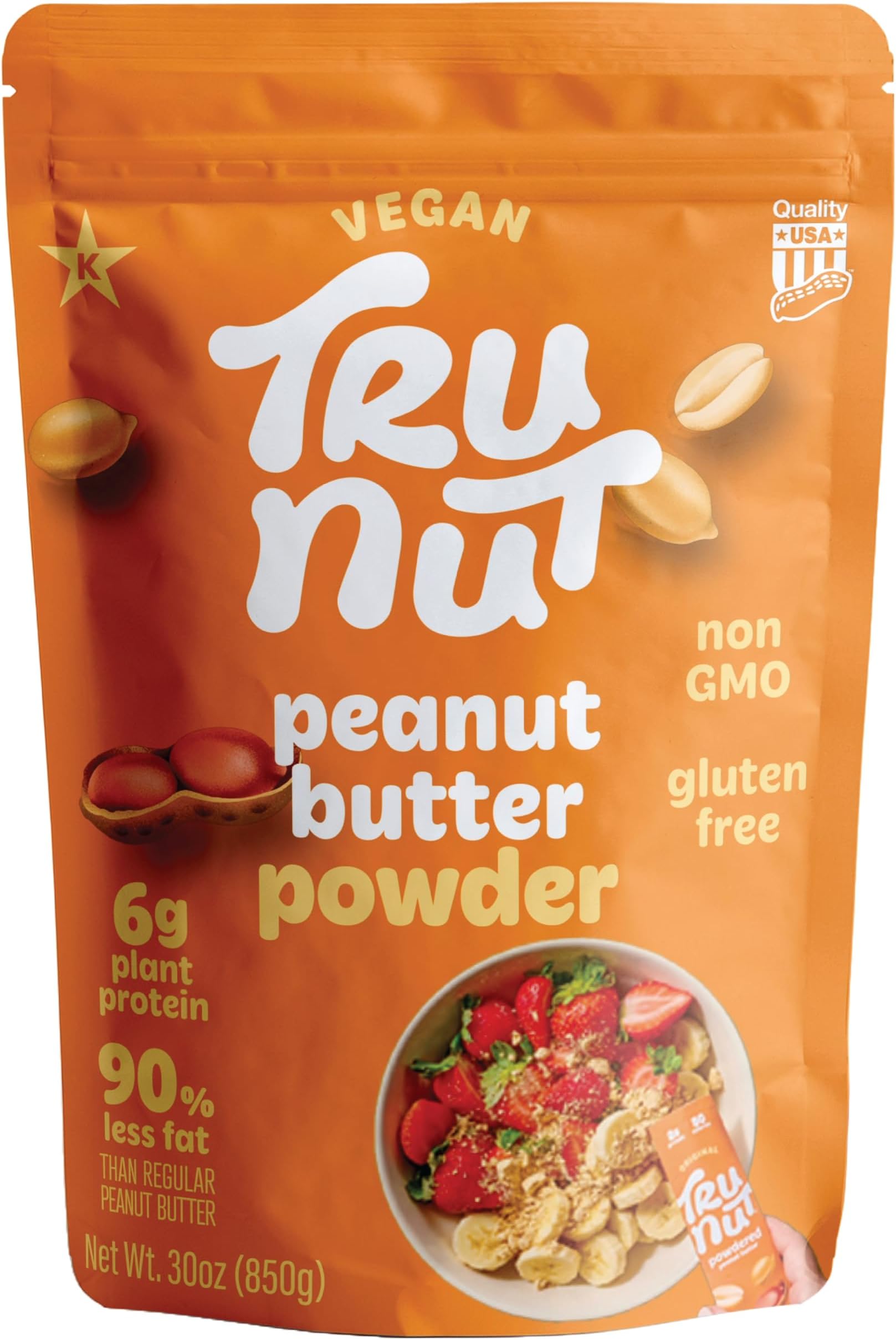 Tru-Nut Peanut Butter Powder - 6g of Protein, 90% Less Fat, Ideal for Smoothies and Protein Shakes, Versatile and Easy to Use, Low Carb, Gluten Free, 850g