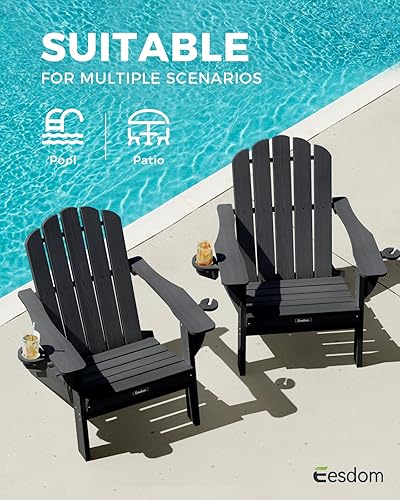 Miniatura 5 de Silla Adirondack plegable, silla Adirondack de HDPE con 2 soportes para tazas, sillas para fogatas al aire libre de fácil montaje para patio,