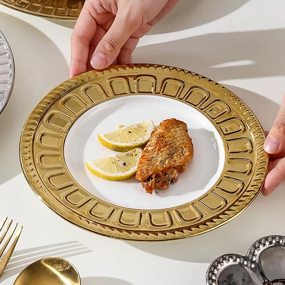 Kitchen Plate, Creative Roman Relief Dinner Plate, Service Plate for Restaurant Hotel Party, Stackable Dinnerware, Multiple Shapes(Size:20 * 20 * 2CM,Color:D)