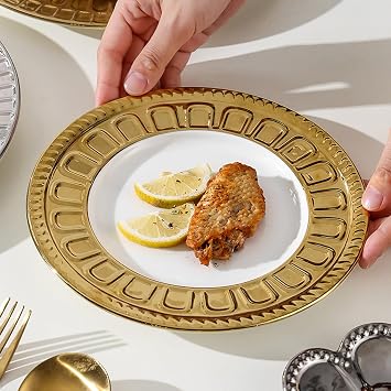 Kitchen Plate, Creative Roman Relief Dinner Plate, Service Plate for Restaurant Hotel Party, Stackable Dinnerware, Multiple Shapes(Size:20 * 20 * 2CM,Color:D)