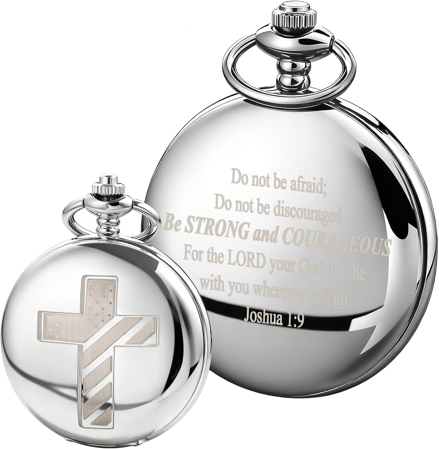 Bible Verse Pocket Watch Vintage Mechanical Pocket Watches Cross American Flag Pattern with Chain Christmas Graduation Birthday Gifts Father's Day