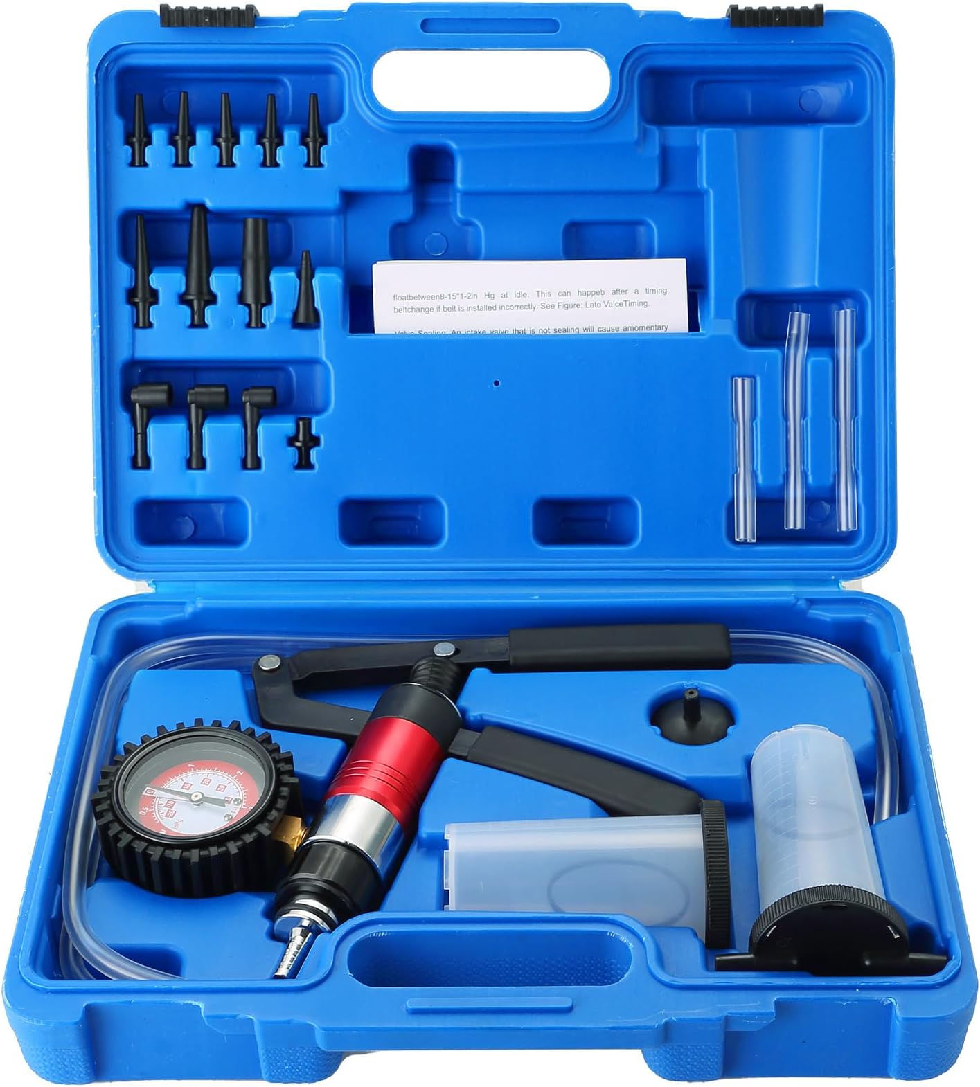 DASBET 21PCS Hand Held Vacuum Pressure Pump Tester Set 2 in 1 Brake Bleeder Kit Brake Clutch Fluid Bleeder Tool Kit for Automotive with Gauge Adapters Brake System Bleeding Tools (Blue)