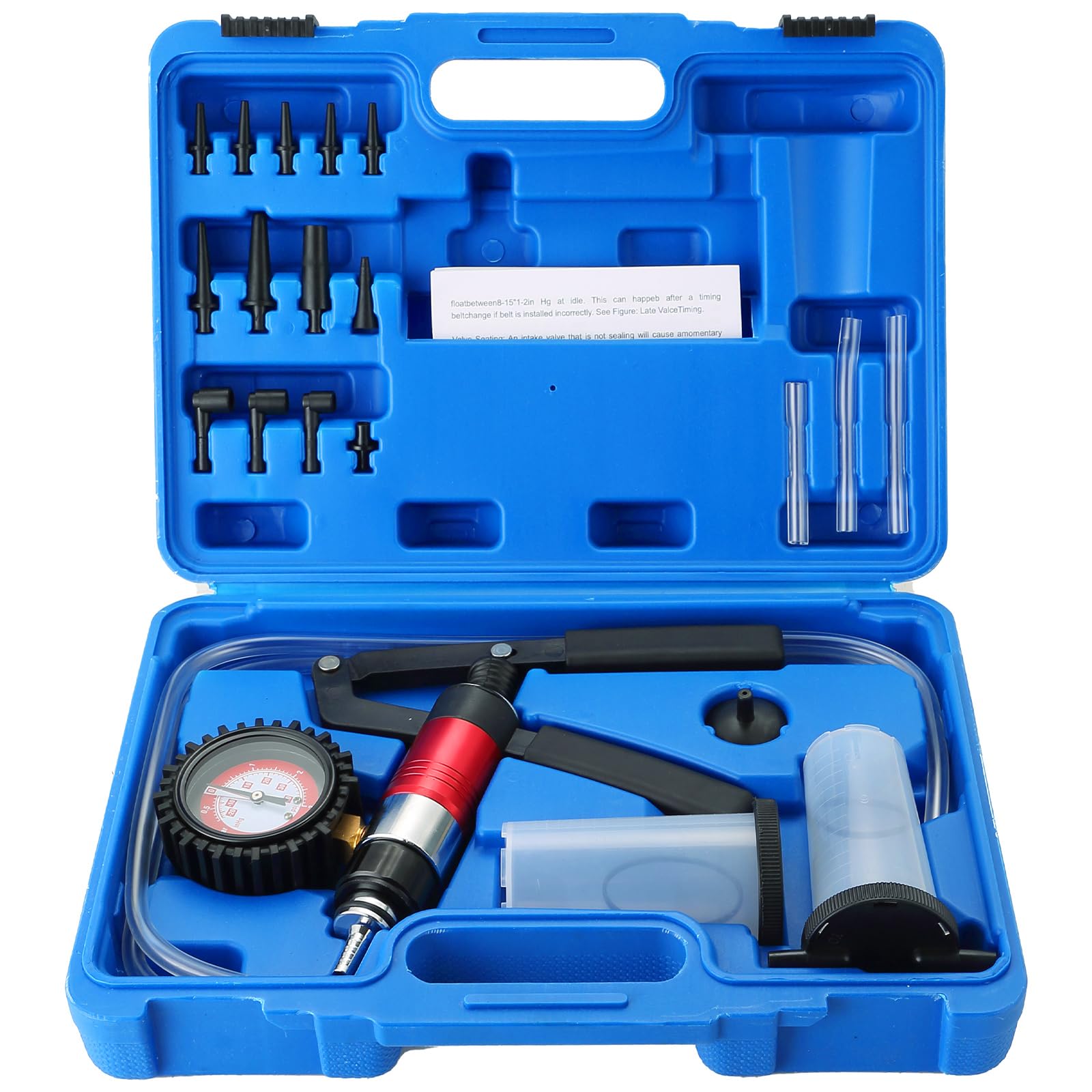 DASBET 21PCS Hand Held Vacuum Pressure Pump Tester Set 2 in 1 Brake Bleeder Kit Brake Clutch Fluid Bleeder Tool Kit for Automotive with Gauge Adapters Brake System Bleeding Tools (Blue)