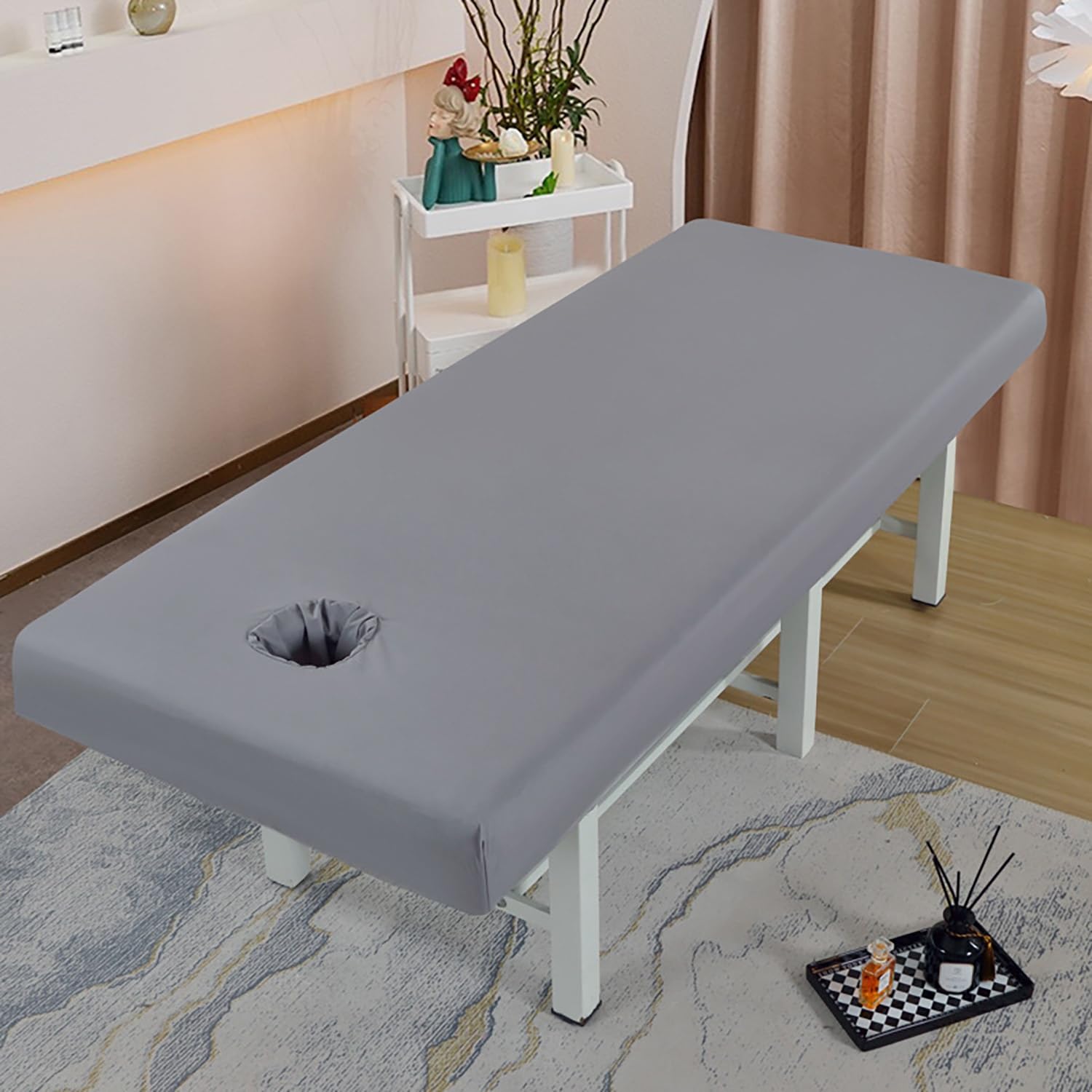 Housse de Table de Massage Imperméable 180x60 185x70 190x70 190x75 190x80 cm Anti-Huile, Réutilisable et Lavable en Machine avec Ouverture for le Visage(M1,190x70cm/75x28in (with hole))
