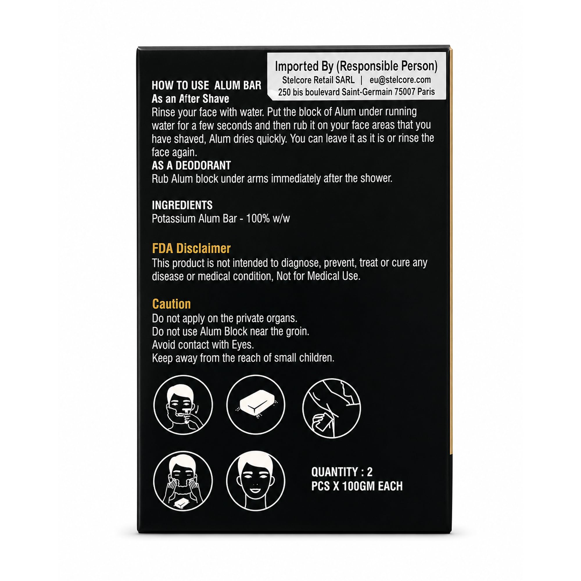 Shaving Alum Bar 100 g | Opakowanie 2 aluminiowych prętów | Premium Quality Potassium Shaving Alum Bars, 3,53oz | No Fragrance | Stops Bleeding Due to Minor Nicks & Cuts After Shaving