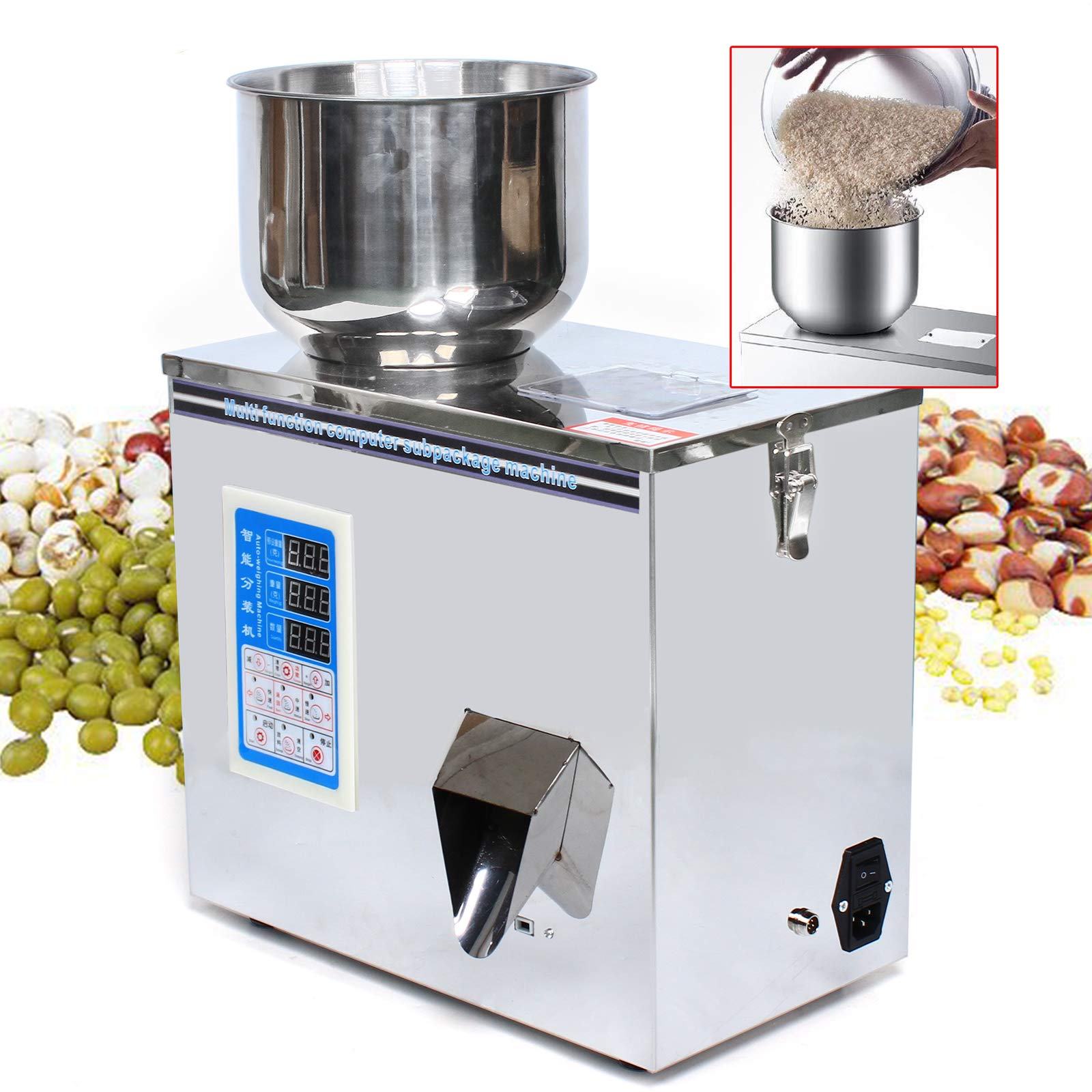 Pulverfüllmaschine Wiegen Abfüllmaschine 1-50g Pulver Granulat Abfüllmaschine Füllstoff Wiegen Tee Samen Getreide, 50W Edelstahl Food Filling Machine
