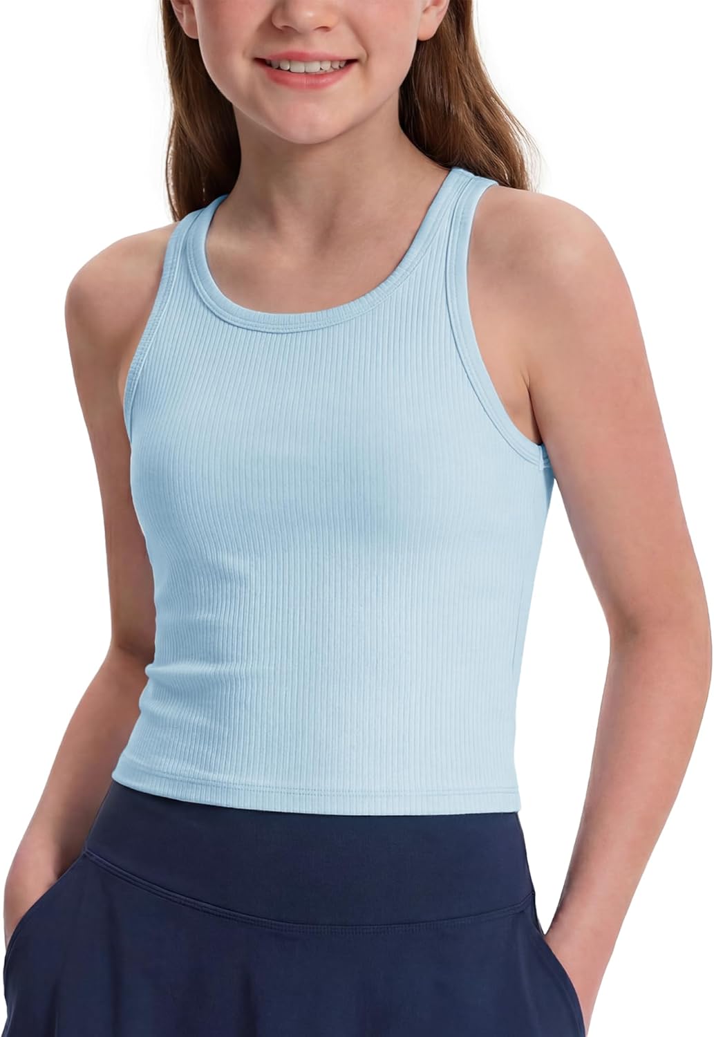 Stelle Girls Tank Tops Kids Athletic Tank Top High Neck Crop Tops for Girl Yoga