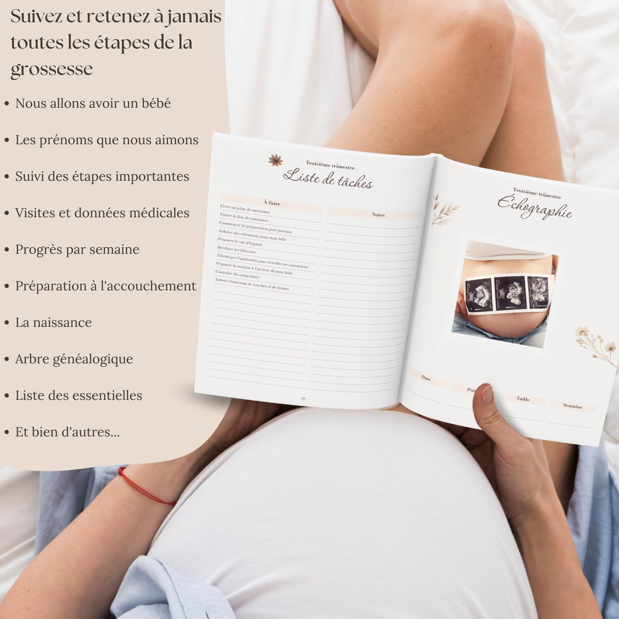 HuBorns - Journal de Grossesse pour Capturer Chaque Moment Hebdomadairement, Livre Grossesse Future Maman, Espace pour Photos et Ultrason et pour Préparer l'Accouchement