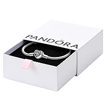 PANDORA Braccialetto con albero e scritta Family in maglia snake e chiusura a forma di cuore, 21