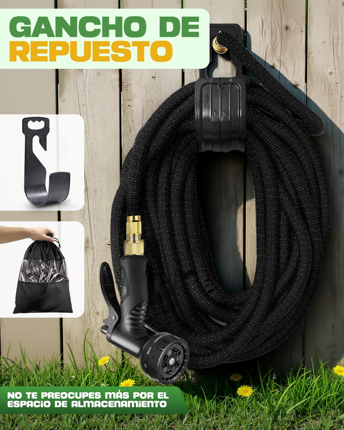 Manguera Jardín Extensible 30 Metros, Boquilla 10 Modos, Manguera Flexible con Conector de Latón, Antifugas para Riego de Jardín, Terraza y Auto