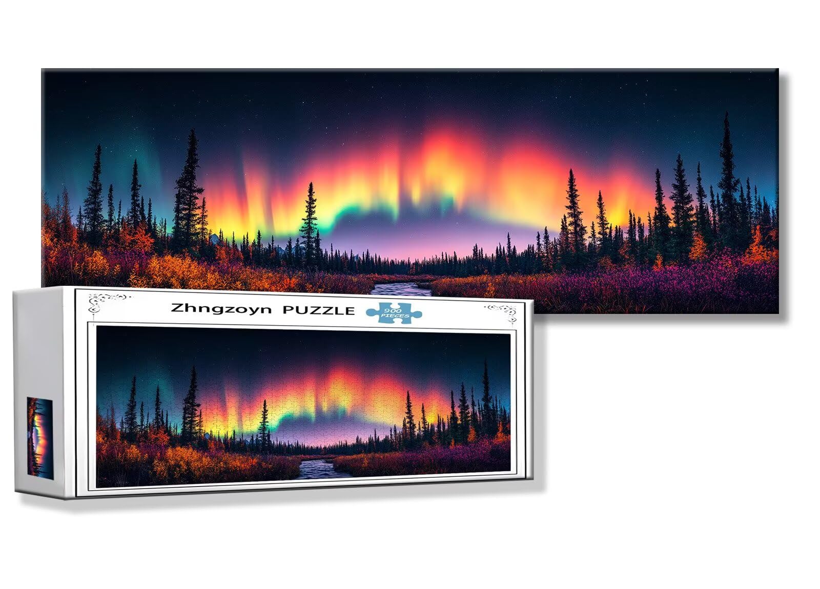 Puzzle Paysage 900 Pieces Aurore Puzzle Adultes 87 x 34 cm DIY Difficile Classiques Jigsaw Panoramique, Adulte Jeu éducatif, 2025 Bois Jigsaw Art Impossible Famille Challenge, Cadeau pour Femme Z-1