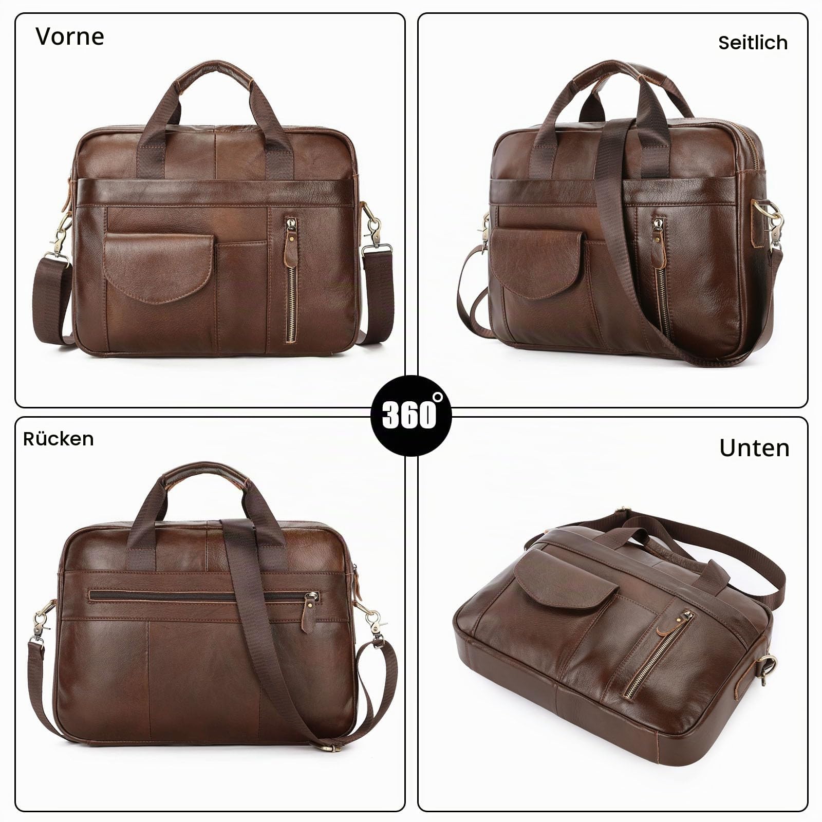 FANDARE Herren Aktentasche Umhängetasche Leder Mann 15.6 Zoll Laptoptasche Damen Henkeltasche Arbeitstasche Business Handtasche Tragetasche Schultertasche Leder Messenger Crossbody Briefcase Braun