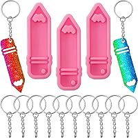 Patelai 3 Pink Pencil Silicone Keychain Molds + 10 Key Rings - Polymer Clay, Fondant, Chocolate DIY Crafts Kit