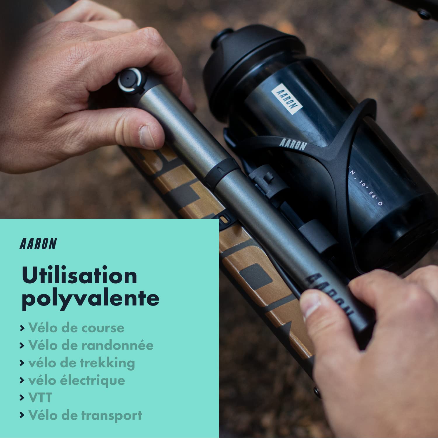 AARON Pocket One Mini Pompe à vélo pour Toutes Les valves – Pompe à air compacte adaptée à Tous Les Cadres – Pompe Manuelle pour Les déplacements avec kit de gonflage Gratuit – Pompe à Roue en