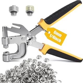 Grommet Tool Kit w/Built-in Grommet Punch - 1/4 inch Tarp Grommet Kit, 6mm Grommet Tool Heavy Duty with 200pcs Copper Grommets, Eyelet Tool for Fabric Leather Clothes