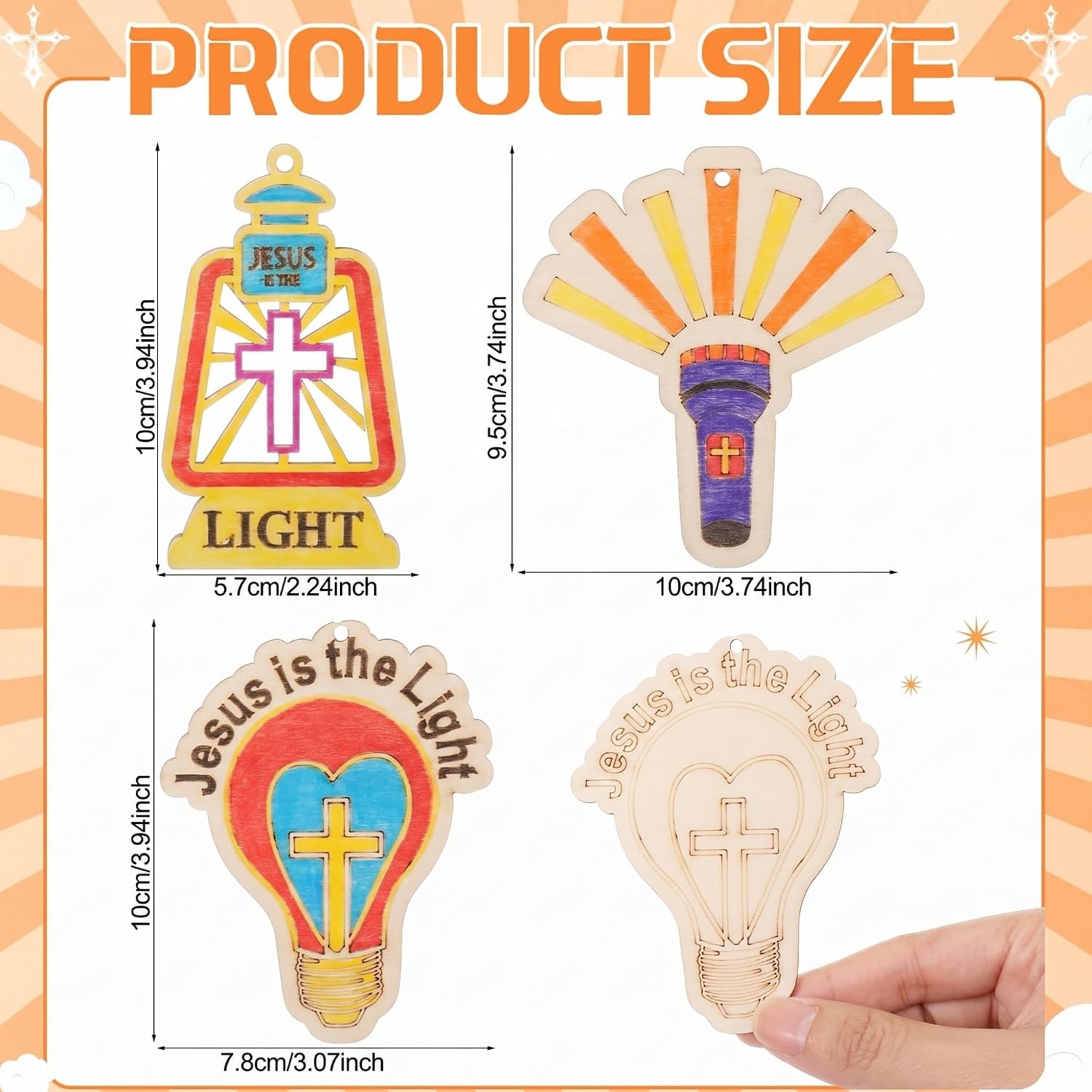 DoubleFill 60 Pcs Vbs 2026 Jesus is The Light Painting Crafts Illumination Themed Christian Sunday School Craft Color Your Own Religious Wood Bible Ornament for Classroom Church Activity Decor