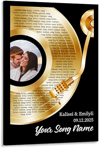 Miniatura 9 de Weyrucvv Placa de disco de vinilo dorada personalizada, letras de canciones musicales personalizadas, cartel de lienzo con fecha de nombre de foto,