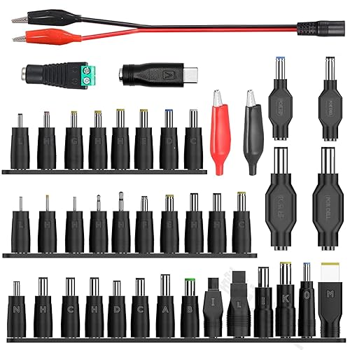 minidodoca Laptop DC Power Adapter Kits 41 PCS Universal 5.5 mm x 2.1 mm DC AC Power Adapter Tips Connector for Power Supply Plug Jack Sets