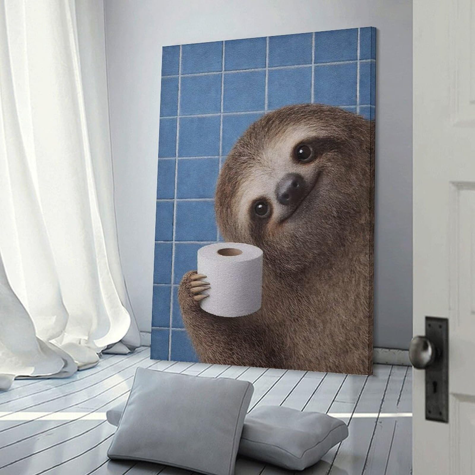 Junmoney Sloth Holding Toilet Paper Are You Pooping Canvas Art Print 24x36inch(60x90cm), for Bedroom Walls, Guest Spaces Or Lounges, Home Artwork with A Soft Interior Feel
