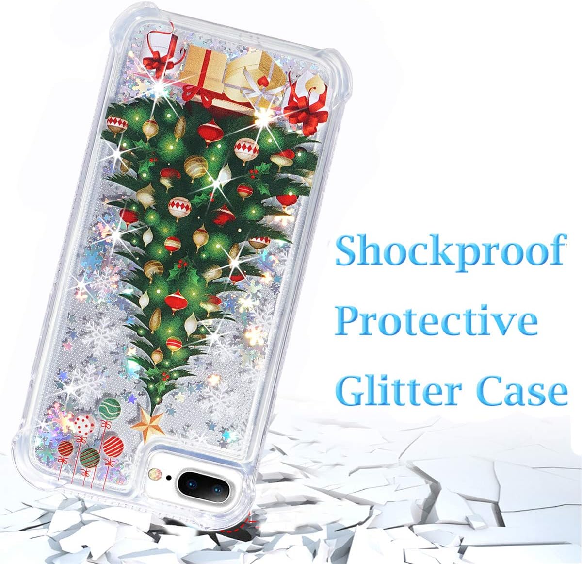 FLOCUTE iPhone 7 Plus Case, iPhone 8 Plus Glitter Chrismas Case Bling Sparkle Floating Liquid Soft TPU Cushion Luxury Case for Girls Women Cute Case for iPhone 7 Plus 8 Plus 5.5 Inch (Christmas Tree)