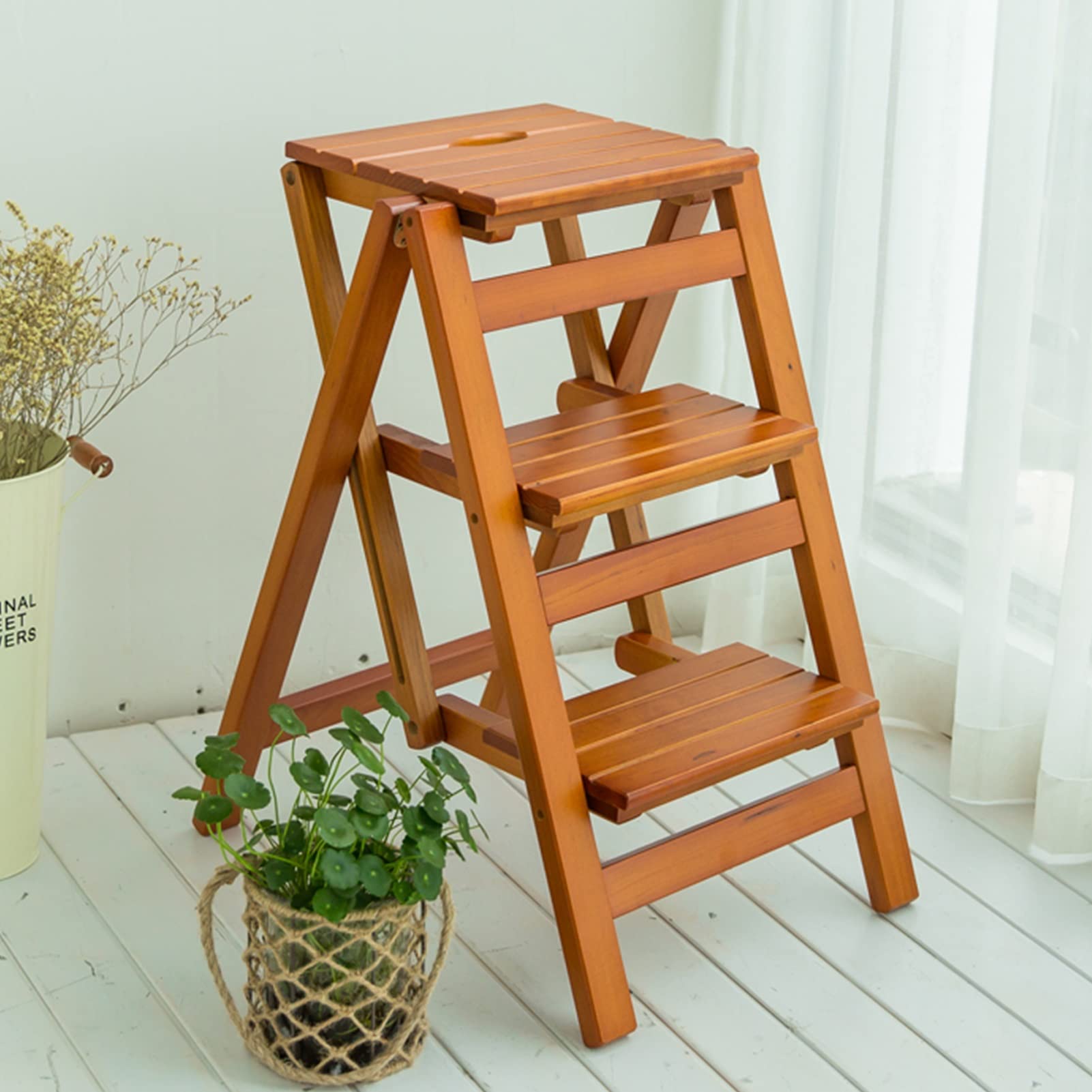 Taburete de Escalera de Madera para Biblioteca de Hogar y Silla de Cocina Multifuncional
